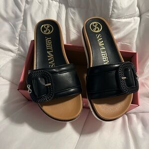 Sam & Libby Black ANDI Buckle Slide Sandals